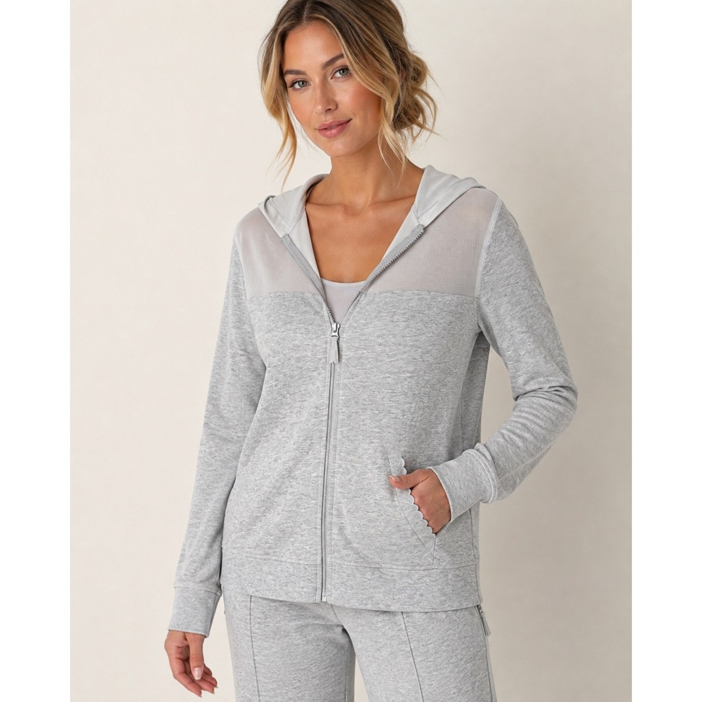 Victoria Sport Gray Mesh Scalloped Full Zip Hoodie Sweatshirt NWT Small